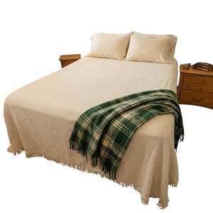 Vintage Bates Cream Cotton Bedspread - Double (Full) or Queen Size